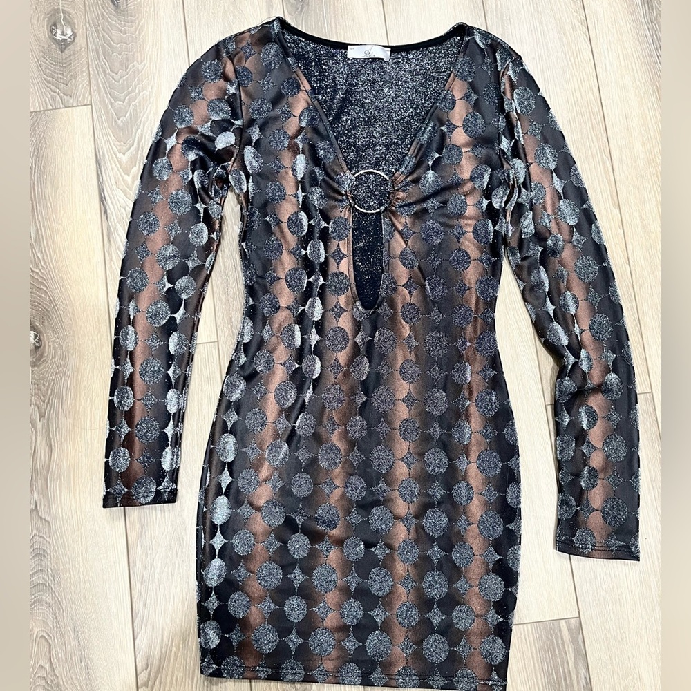 Elegant Black and Silver Sheer Dress